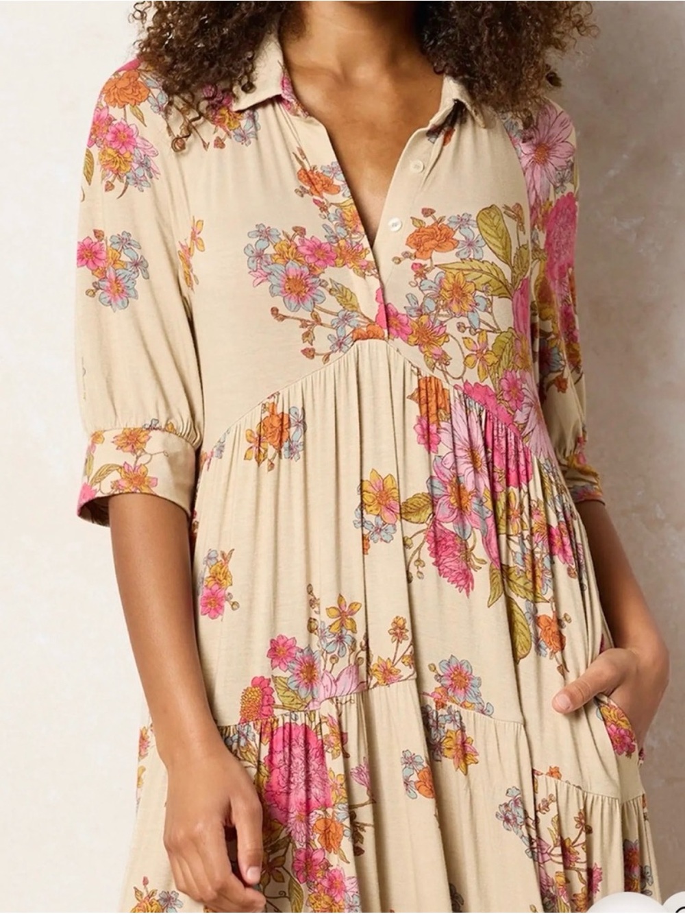 NATURAL LIFE Cream Maxi Dress with Pink and Orange Floral Print - Picture 3 of 4